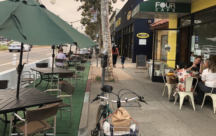 photo of street and curbside dining in Los Angeles, 2022