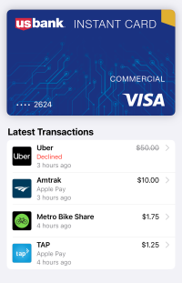 A screenshot of a credit card and mobile pay transactions for transportation services, including Uber, Amtrak, Metro Bike Share and TAP card.